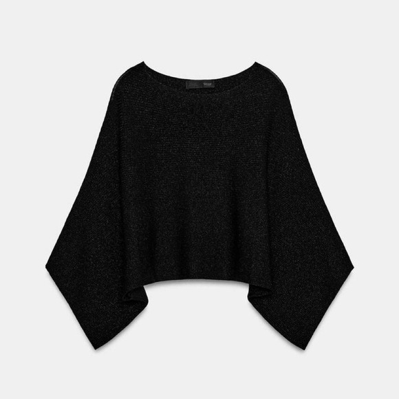 Zara Tops - NWT Zara short knit cape jumper black glittery bat wing poncho top y2k